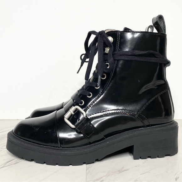 All Saints Donita Black Patent Lace Up Combat Boot 6 - Picture 1 of 16